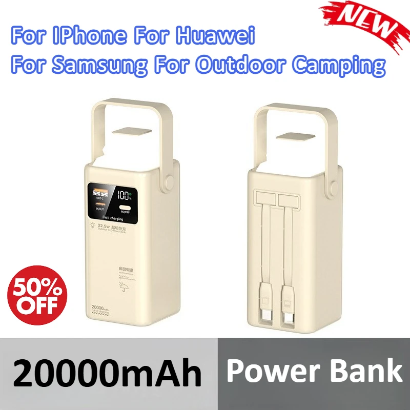 

20000mAh 22.5W Super Fast Charging Power Bank For IPhone For Huawei For Samsung For Outdoor Camping Portable With Led Lamp