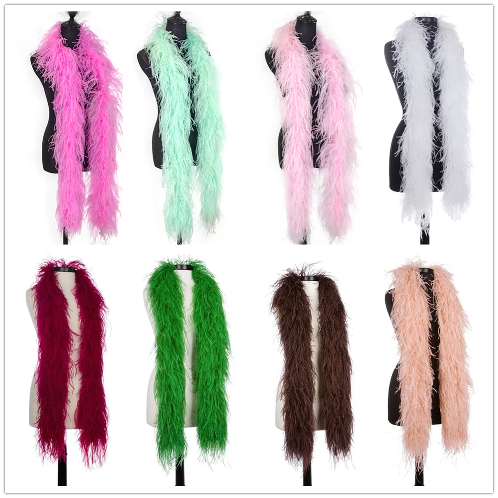 1-6Ply Colorful Ostrich Feather Boa 2 Meters Customized Vintage Decoration Plume Scarf Wedding Dress Sewing Accessory Shawl