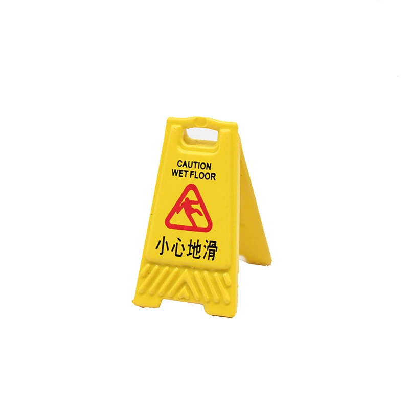 1/12 Dollhouse Caution Wet Floor Warning Sign Dollhouse Miniature Traffic Scene Toys Dolls House Decoration Accessories