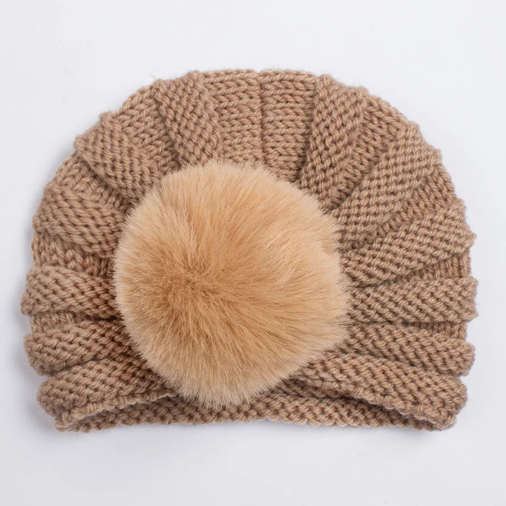 New Winter Knitted Baby Hat Pompom Ball Beanies for Boys Girls Autumn Crochet Warm Outdoor Solid Color Baby Cap