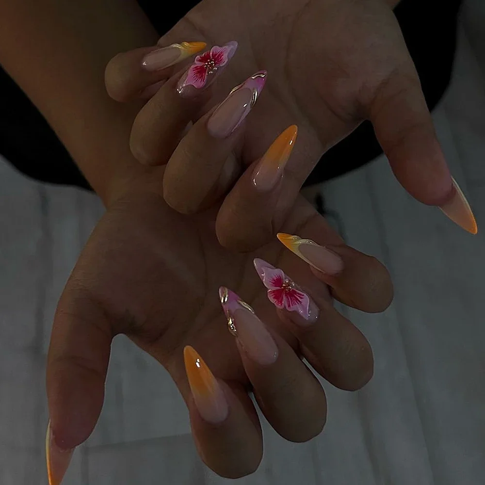 10Pcs Handmade French Nude Pink XL Square Almond Press On Nails Art Portable Gel Shell Glitter Pearl Reuse Fake Nails Sticker
