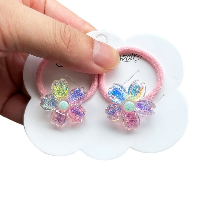 2PCS Cute Cut Colorful Flowers Kids Hairpins Children Headwear Baby Hair Clips Girl Hair Accessories Elastic Hair Bands