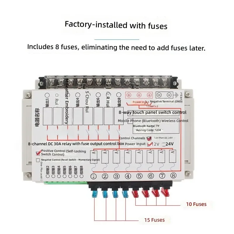12V 8 Way Relay Module Box with Safety Relay Group 30A Control Panel for RV Camper Van Marine Boat Modified Electrical System