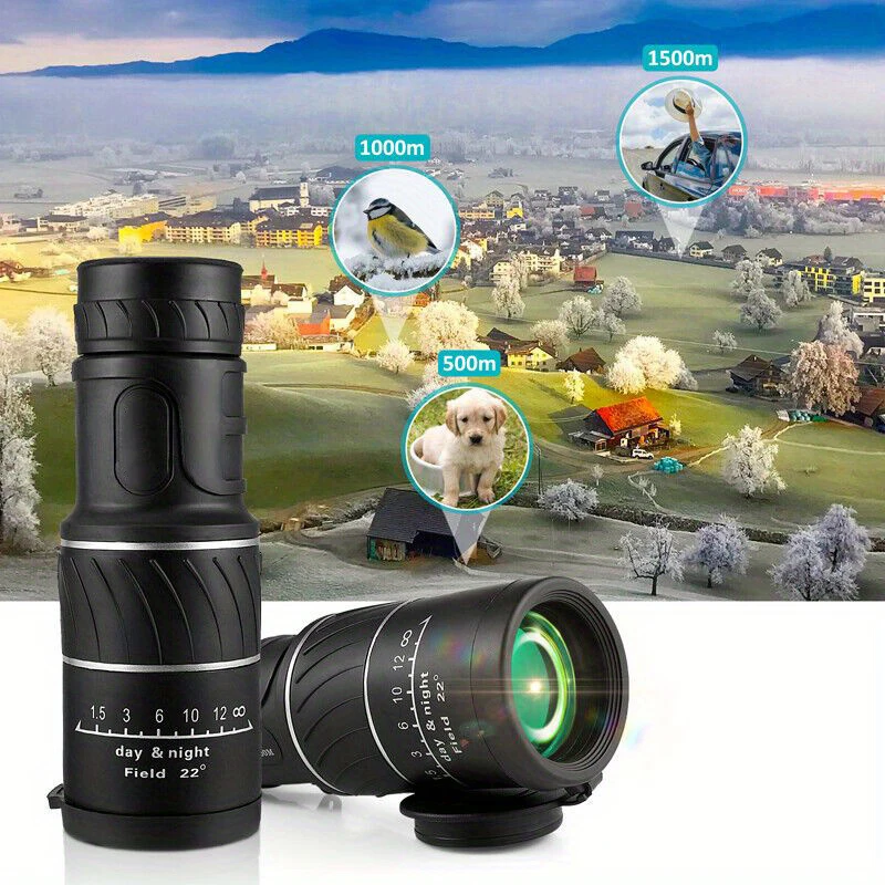 16x52 Outdoor Portable High Definition Green Film Monocular Telescope，HD Scope  Low Light Hiking Concert Photography Telescope