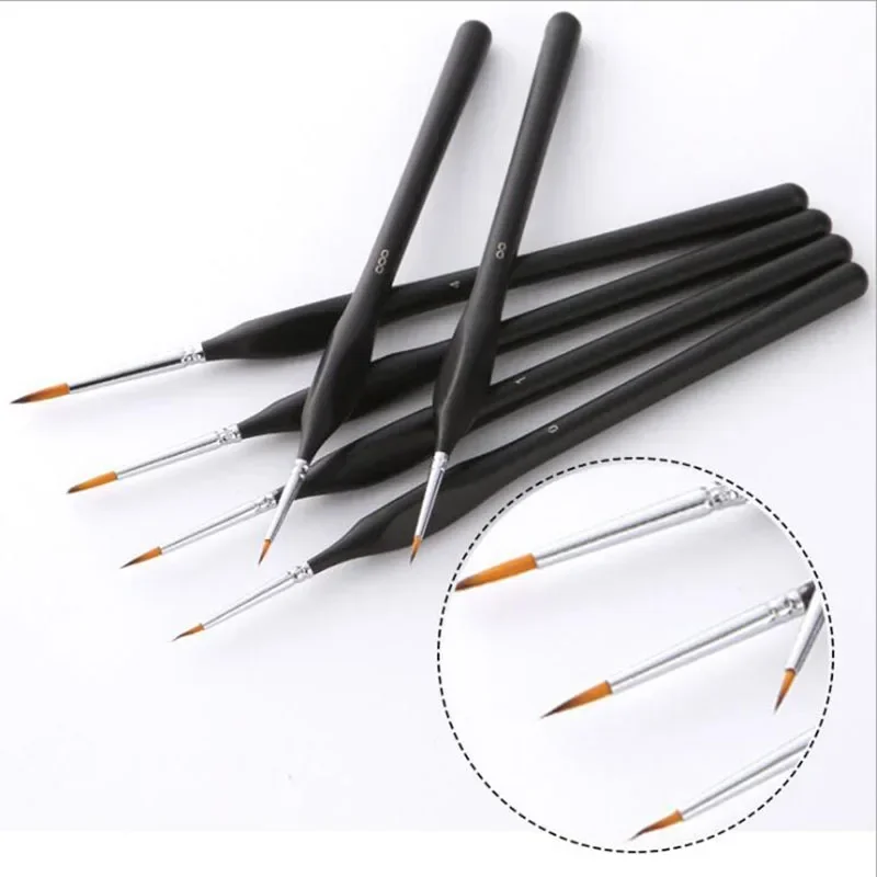 6Pcs/set Black  Handle Hand-painted Hook Line Pen Round Tip Watercolor Drawing Painting Brush Pen Art Supplies Papeterie