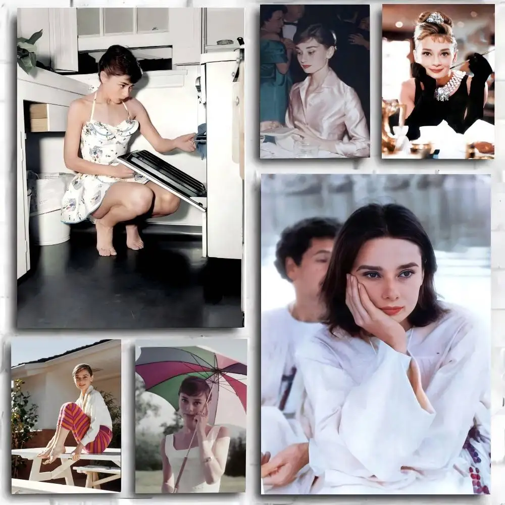1PC A-Audrey H-Hepburn Vintage poster Self-adhesive Art Waterproof Paper Sticker Coffee House Bar Room Wall Decor