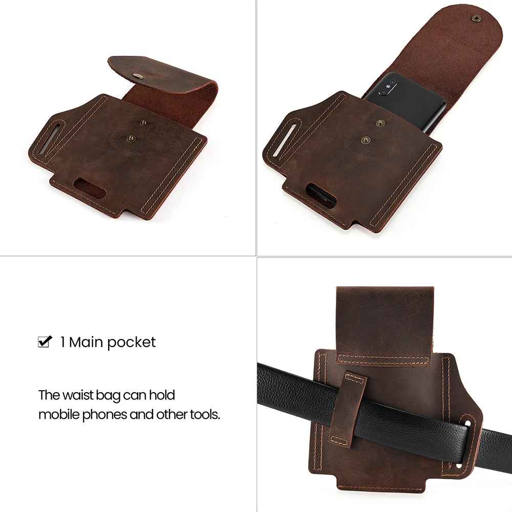 Marsupio Vintage in pelle di cavallo pazzo marsupio da uomo con cintura per cellulare marsupio da viaggio Casual con fondina da corsa