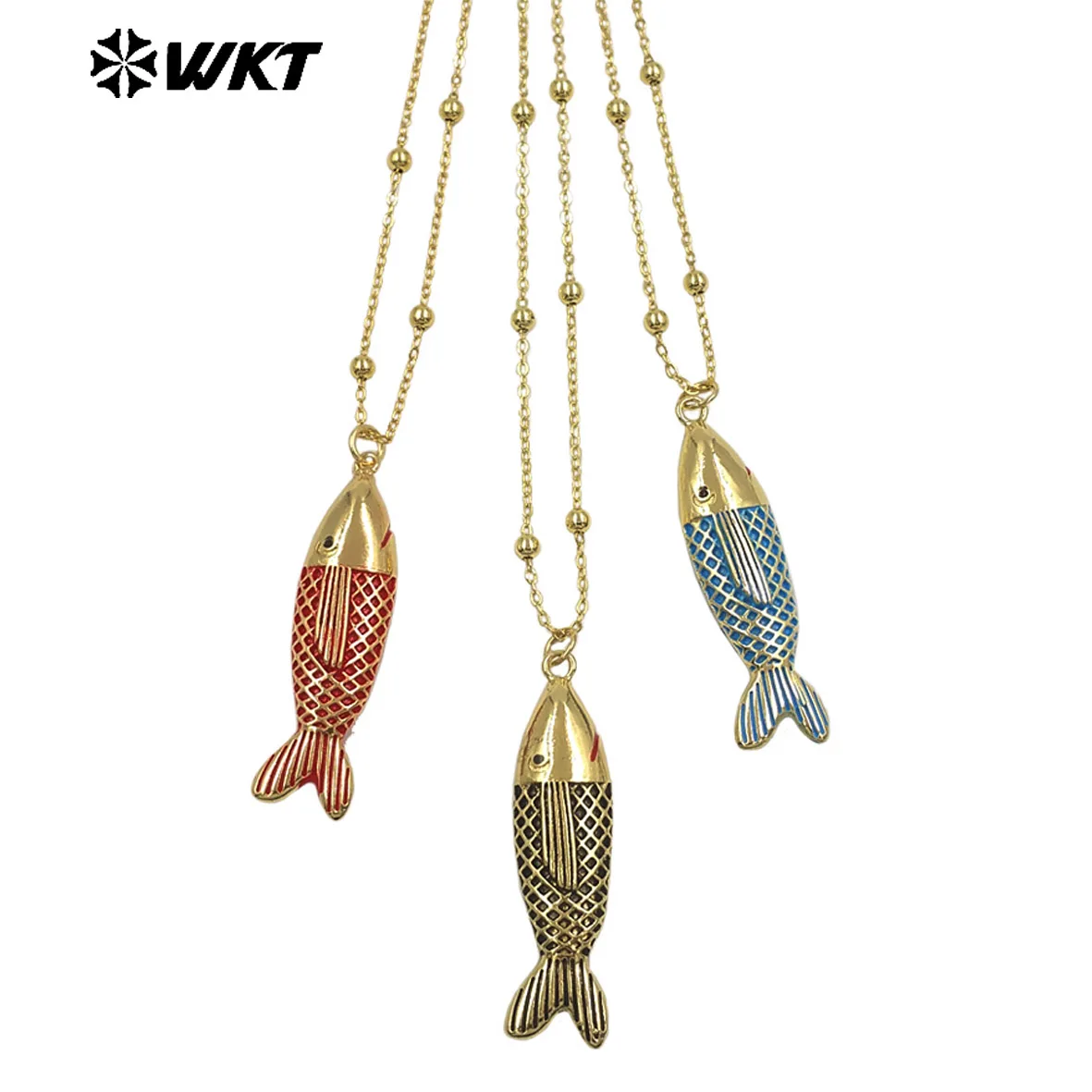 WT-JFN68 Amazing Design Yellow Brass Drop Oil Fish Shape 18inch Necklace With Real Gold Plated For Women Wedding Jewelry