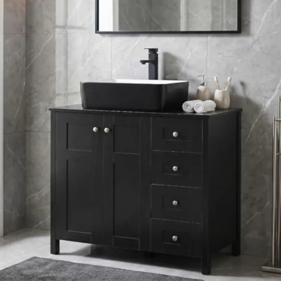 32'' Bathroom Vanity with Sink, Modern Bathroom Cabinet, Black