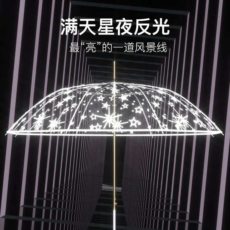 2023 White Transparent Umbrella Long Handle Transparent Umbrella Goddess Student Fresh Folding Umbrella Large