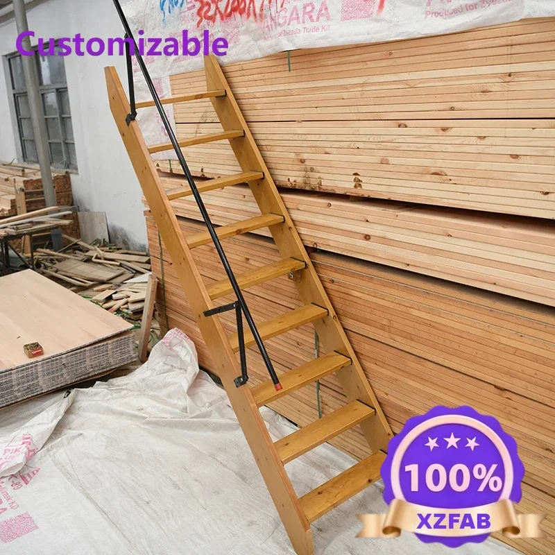 Factory Direct 2026 Household solid wood wall folding stairs attic basement warehouse loft duplex steps easy to retract and put