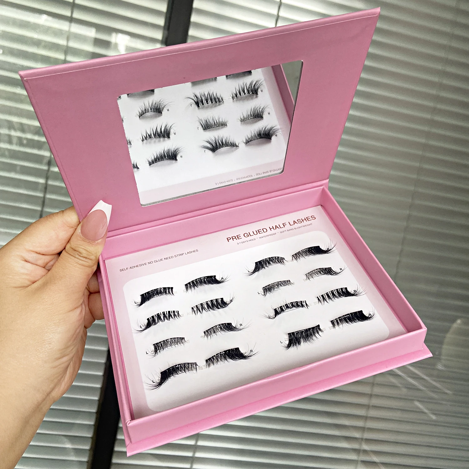 接着剤不要のつけまつげ、手作りの透明バンド、セルフ接着式ハーフまつげ、新登場、長持ちするソフトなフェイクミンクつけまつげ、卸売業者