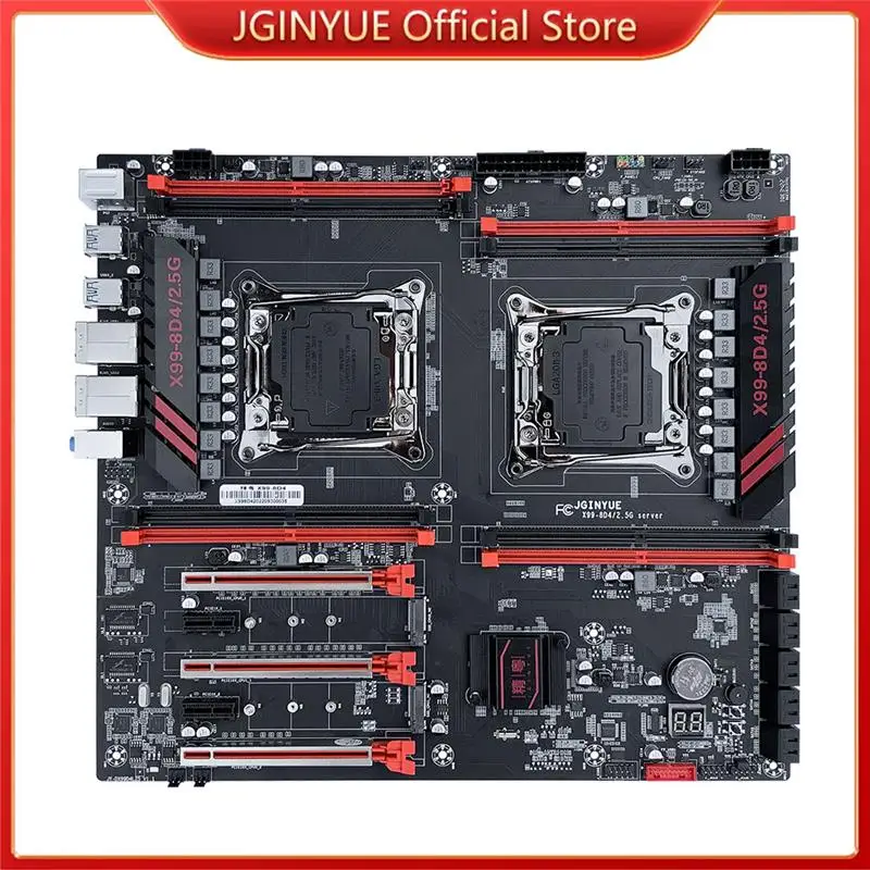 

New JGINYUE X99 dual CPU motherboard LGA 2011-3 supports Xeon E5 V3 V4 CPU DDR4 memory eight channels Dual 2.5G network card