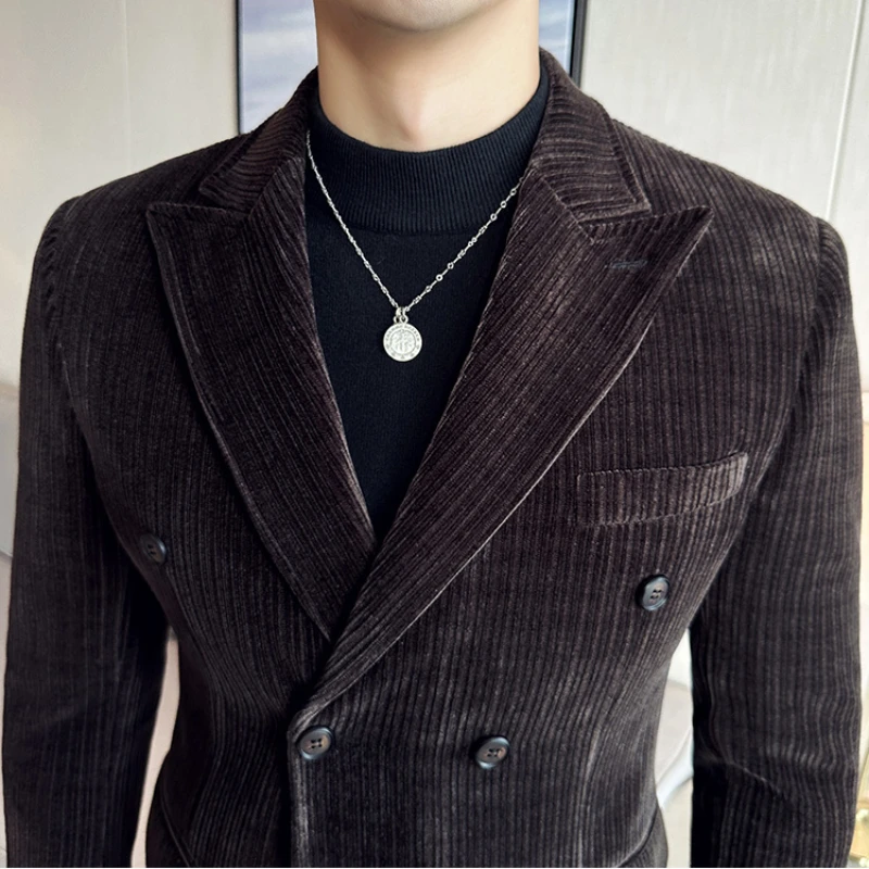 Brand Clothing Men\'s Corduroy Suit Jackets/Male Slim Fit Fashion High Quality Tuxedo/Man Spring Autumn Blazers Office Dress