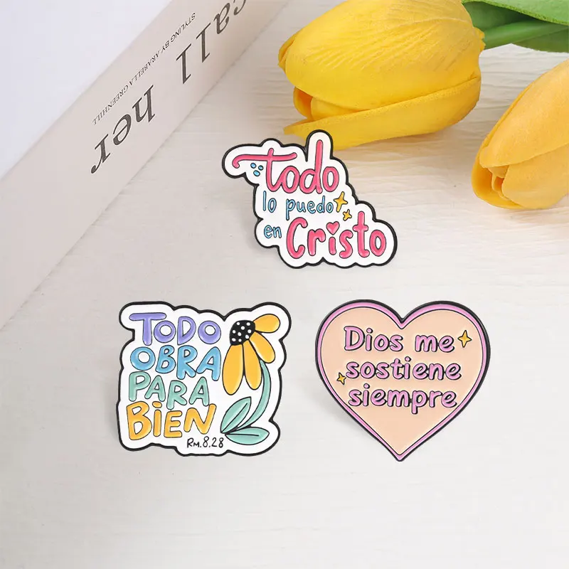Christlicher Glaube Emaille-Pins Bibelvers „Alles kann ich in Christus tun“ Inspirierende Spanische Zitate Broschen Anstecknadel Schmuck Geschenke – Detail 8