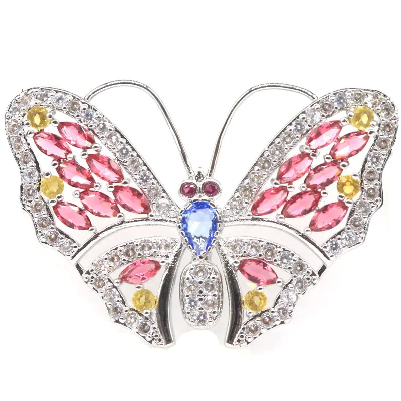 

53x35 мм, новый дизайн, большая бабочка, разноцветный родолит, гранат, розовый морганит, зеленый аметист, швейцарский синий топаз, серебряный кулон CZ