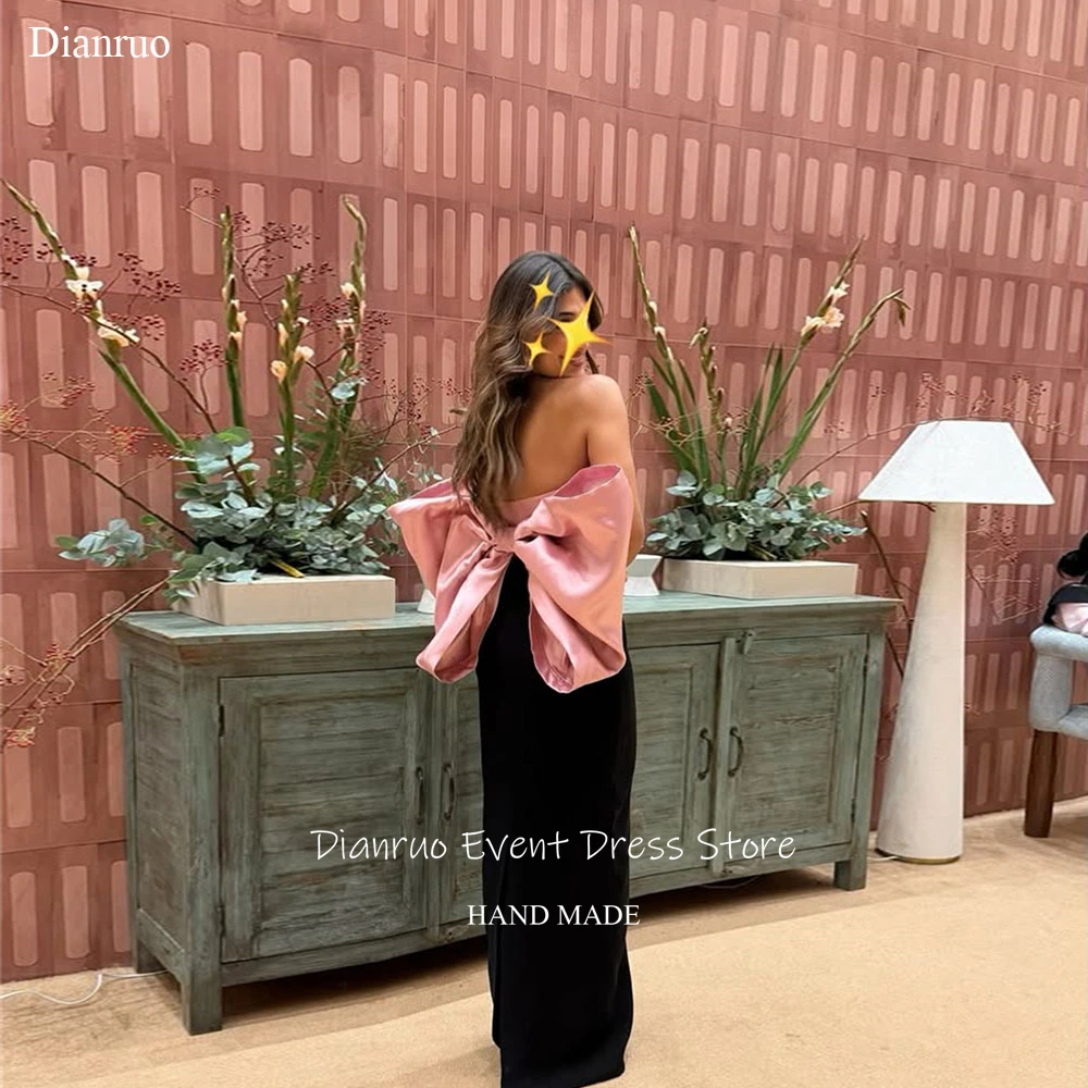 

Dianruo Strapless Oversize Bow Evening Dress Satin Ruched Special Occasion Gowns Mermaid Vestidos De Cóctel Elegantes Customized