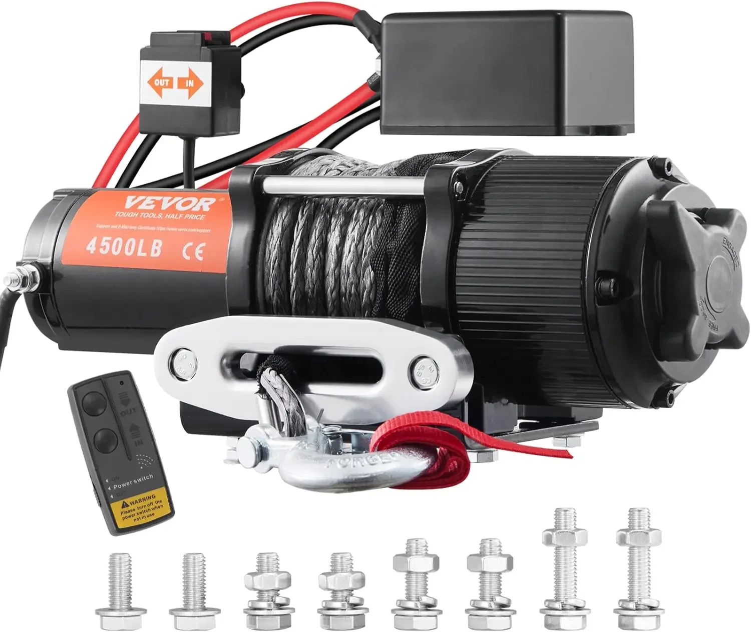 

Electric Winch, 12V 4500 lb Load Capacity Nylon Rope Winch, IP55 1/4” x 39ft ATV UTV Winch