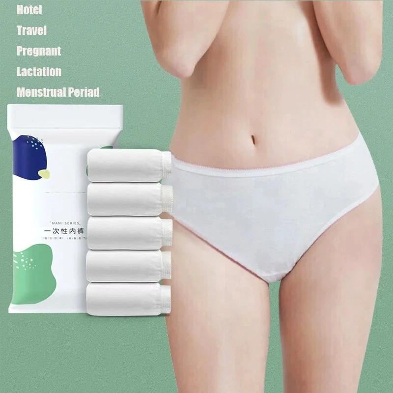 5Pcs Disposable Women Panties Sterile Female Pregnant Postpartum Underpants Travel Outdoor Convenient Cotton Sanitary Underwear