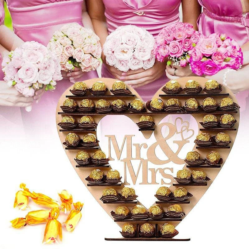 Wedding Wooden Ornaments Mr&Mrs Chocolate Stand Display Candy Cupcake Desserts Holder Home Decor Wedding Party Bars