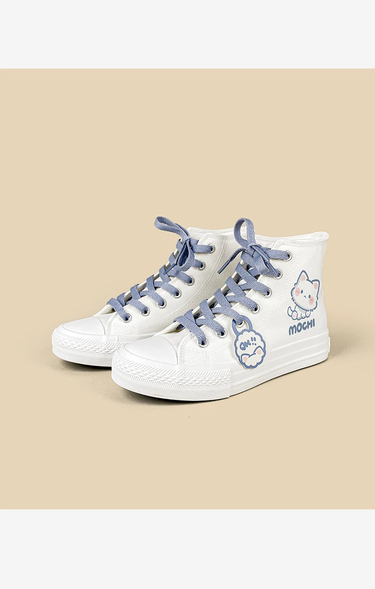 Amy und Michael Kawaii Kitty Cartoon Schuhe Damen High-Top Canvas Schuhe Niedliche Schnürschuhe für Teenager-Mädchen und Studenten – Detail 10