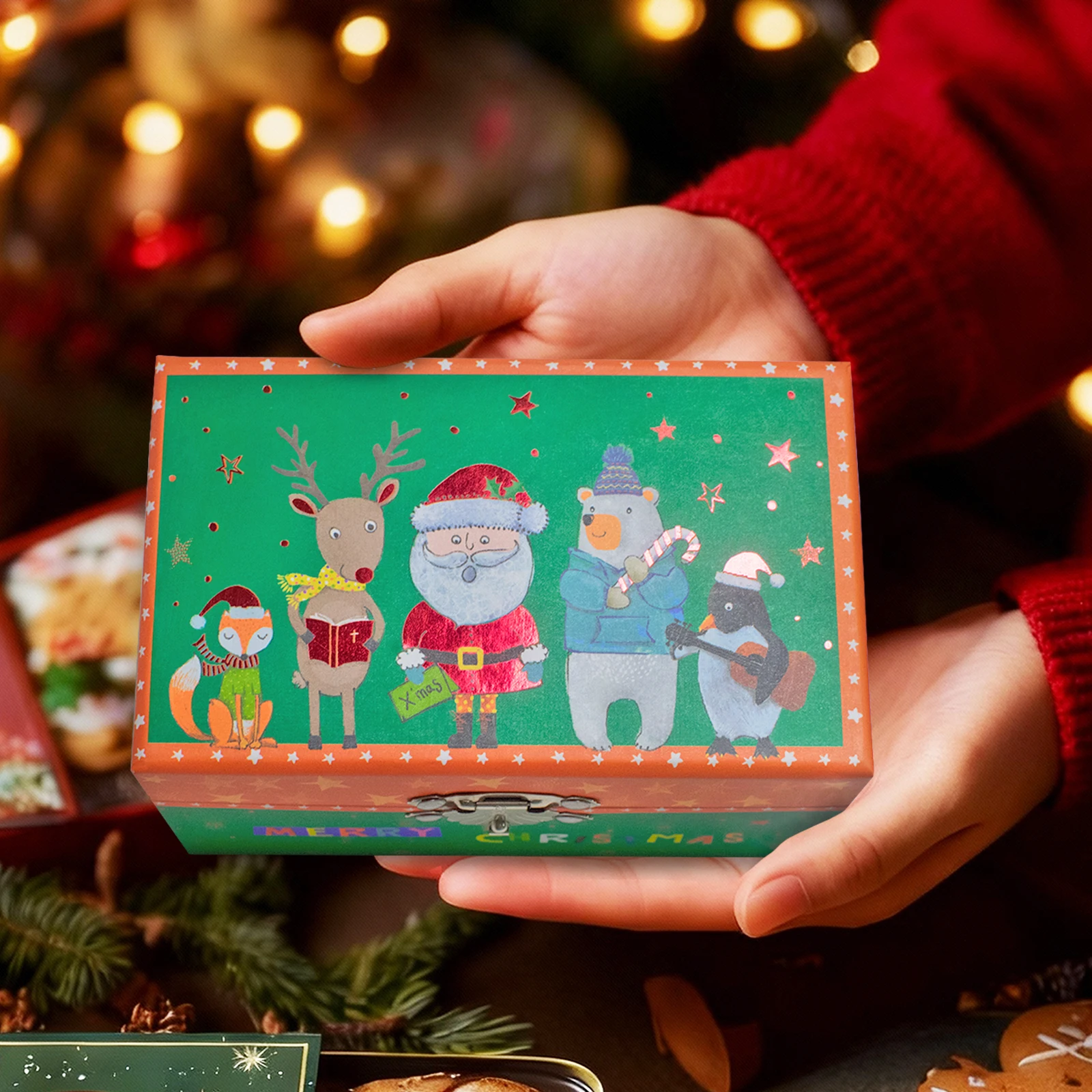 صندوق تشغيل الموسيقى لتخزين المجوهرات لعنصر عيد الميلاد - هدية السنة الجديدة وعيد الميلاد لتنظيم الخواتم والمجوهرات #5