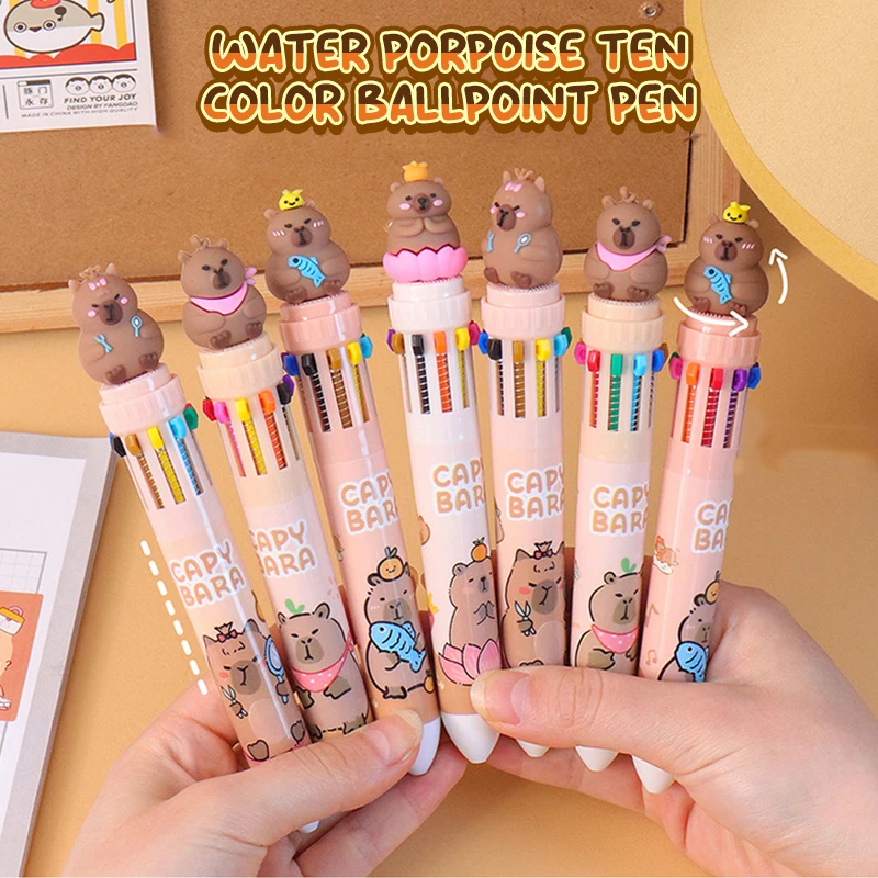 Cartoon Capybara Ten Color Ball Pen Ballpoint Pen Multicolored Pens Colorful Refill Multifunction 10 Colors In One Writing