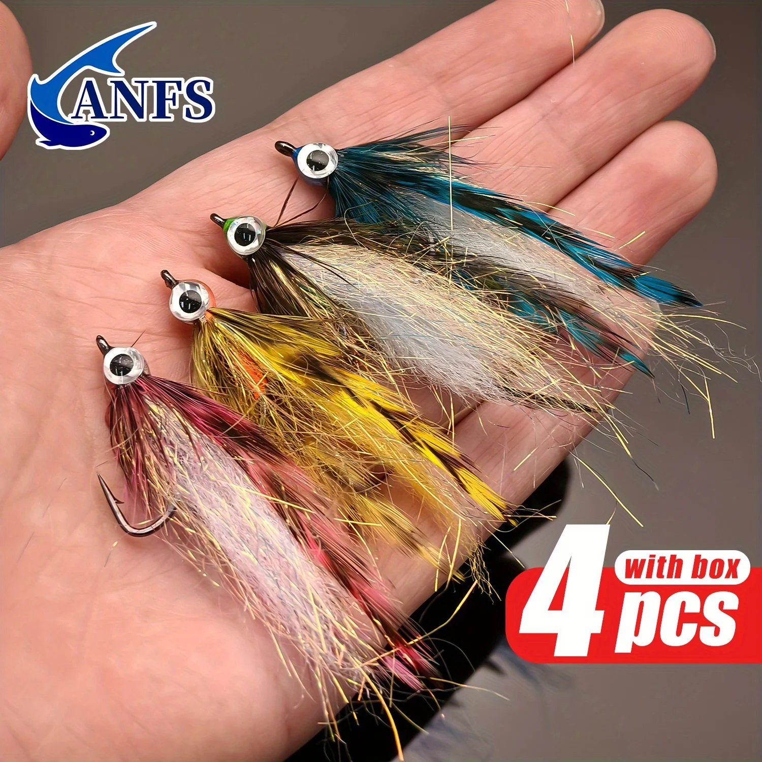 ANFS 4pcs Streamer Fly with box, Slowly Sinking Salmon Trout Steel head Fly Fishing Flies Lures