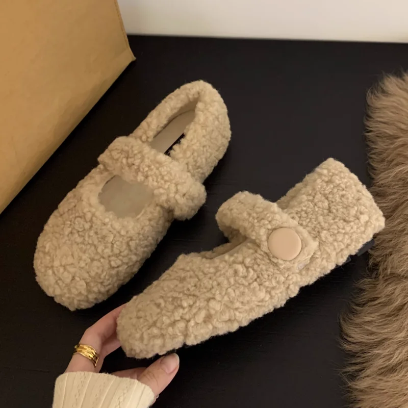 

Fur Women Loafers Shoes Fashion Casual Shallow Mary Janes Shoes 2025 Walking Short Plush Warm Cotton Shoes New Snow Mujer Botas