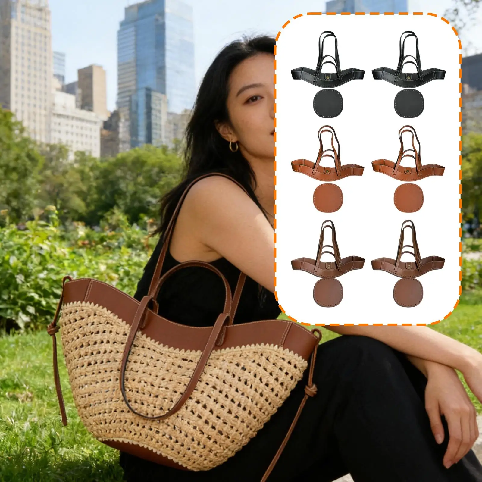 

PU Leather Handbag Making Kit Crochet Bags Making Accessories, Crochet Knitting Set Sew on Bag Handles for DIY Purse Repairing