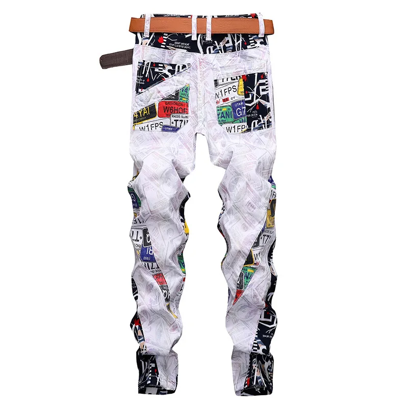 2023 New Mens Colored Jeans Spring Alphabet Digital Printing Pants Pantalones Hombre Men's Slim Fashion Stretch Casual Trousers