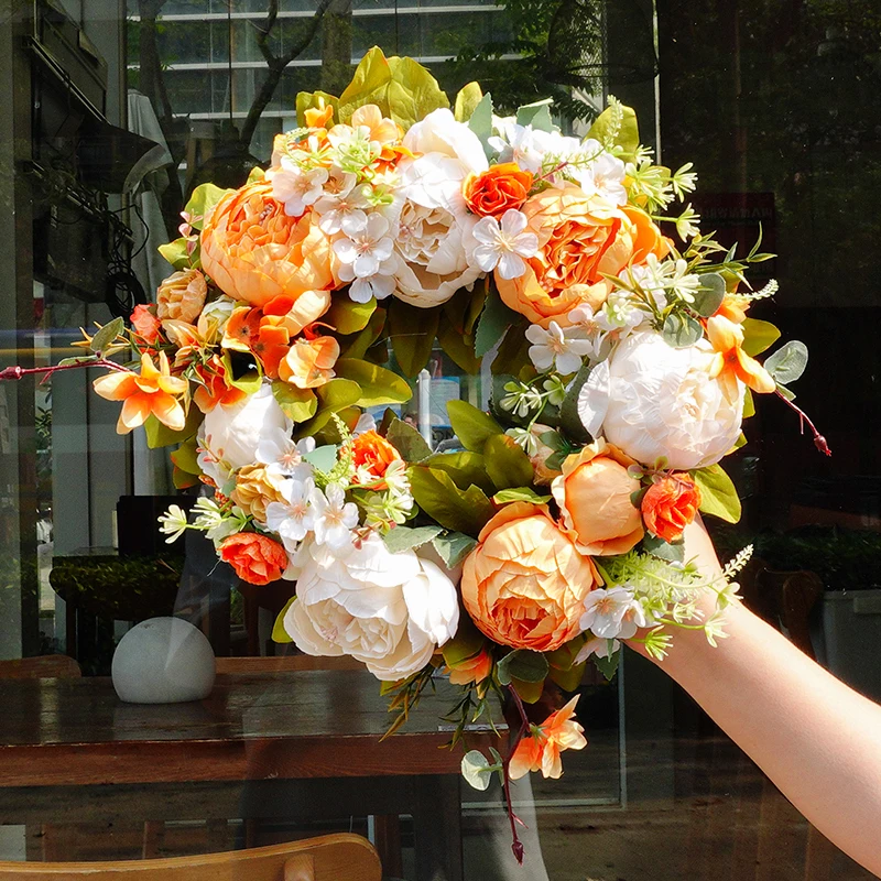 Artificial Peony Wreath Hanging Door Decoration Wedding Lintel Flower Wedding Christmas Wreath Living Room Holiday Decoration