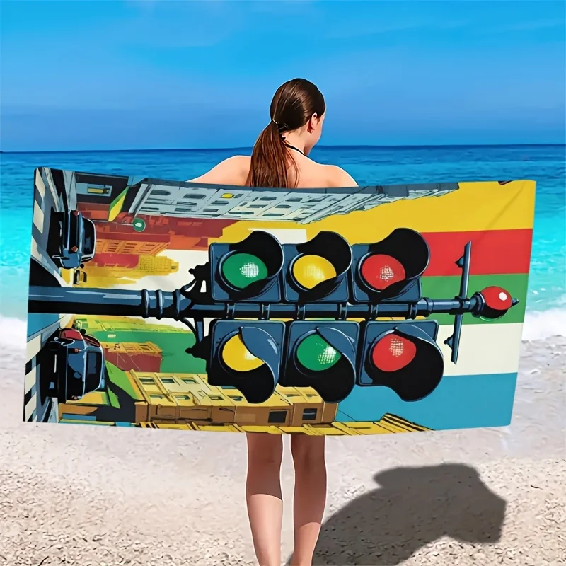 Urban Symphony Retro Traffic Lights polyester microfiber beach towel is highly absorbent suitable for swimming and beach outings