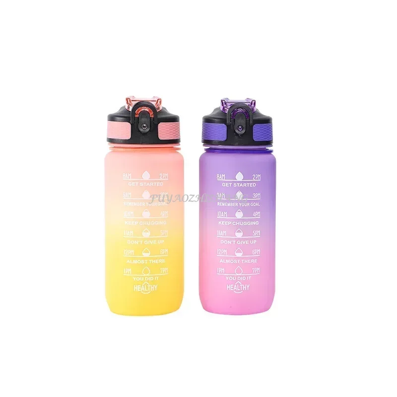 600ML Colorful Water Bottle Motivational Drinking Bottle Sports Water Bottle with Time Marker Portable Reusable Plastic Cups