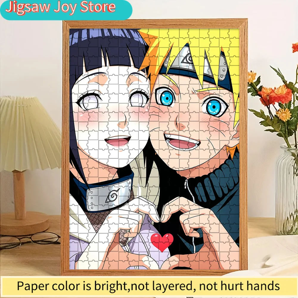 

High Quality Paper Jigsaw Puzzle Anime Naruto Uzumaki and Hinata Hyuga Making Heart Hands with Red Heart Accent Vivid Color Prin