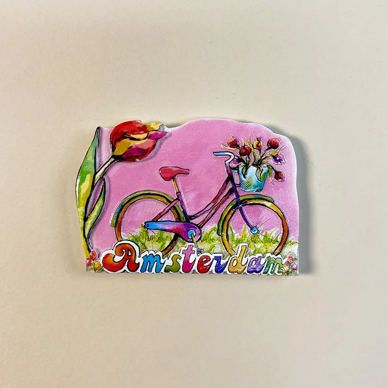 Amsterdam, Netherlands Tulip Cultural and Creative High-end Home Decor Bicycle Fridge Magnets Travel Souvenirs
