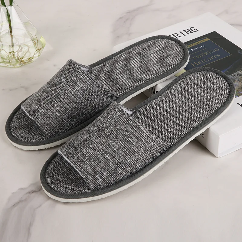 1pair Slipper Comfortable Soft Simple Solid Color Linen Slipper Hotel Home Bedroom Bathroom Coral Fleece Slipper