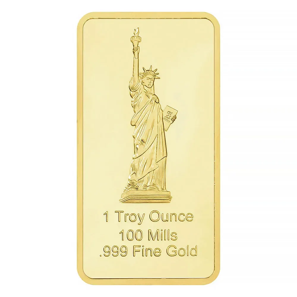 1 Troy Ounce 100 Mills .999 Fine Gold And .999 Fine Silver Plated American Eagle Statue Of Liberty Bullion Bar For Gifts