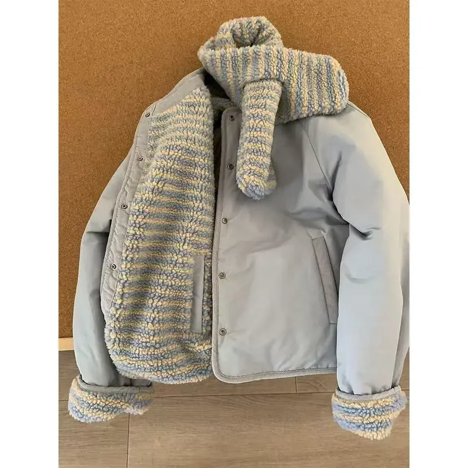 Padded Clothes Fleece Korean Padded Clothes Vibe Wind Scarf Padded 2026 New Warm Loose Coat - view 5