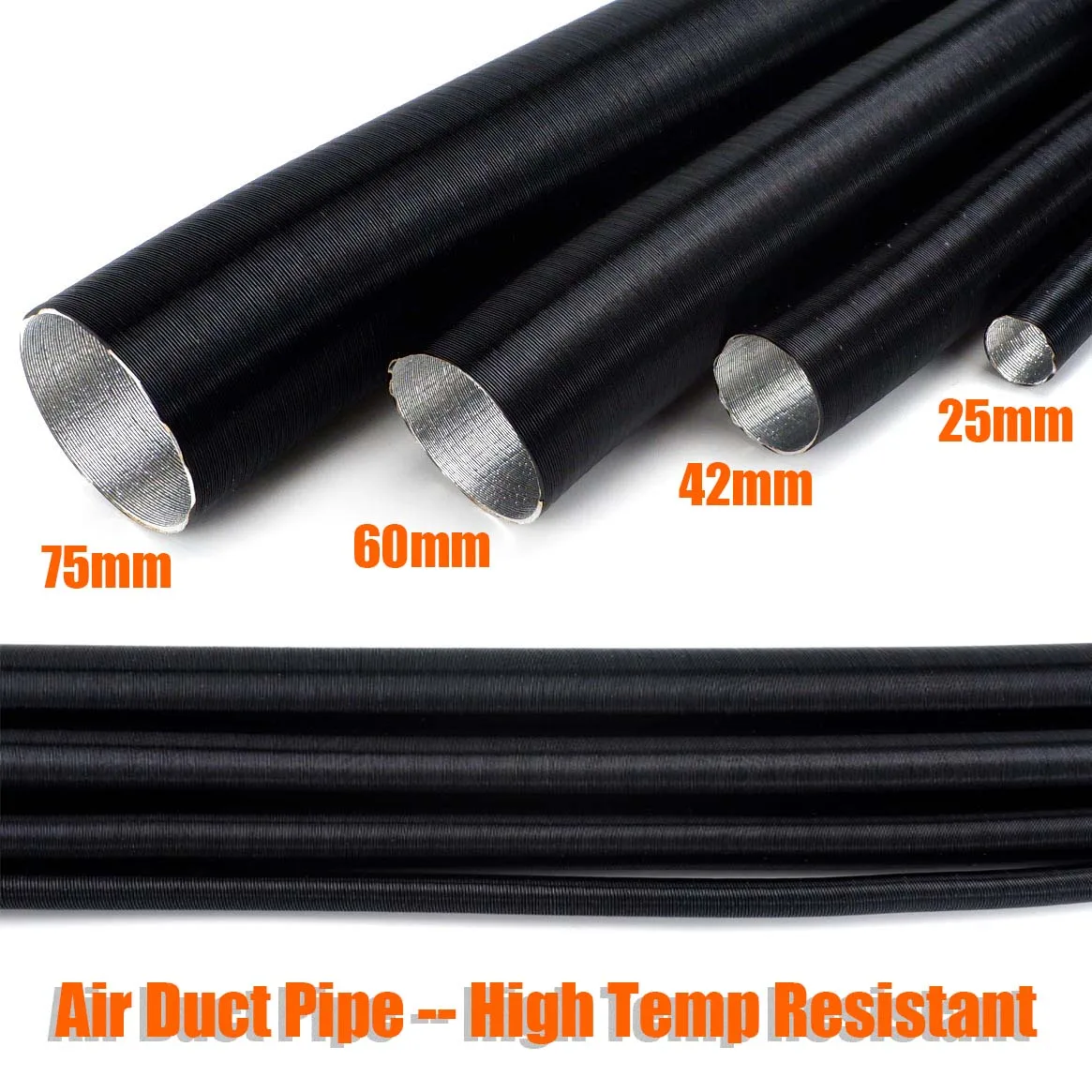 25mm 42mm 60mm 75mm Diameter 100-500cm Length Air Diesel Parking Heater Duct Pipe Tube Hose For Car Camper Caravan High Temp 