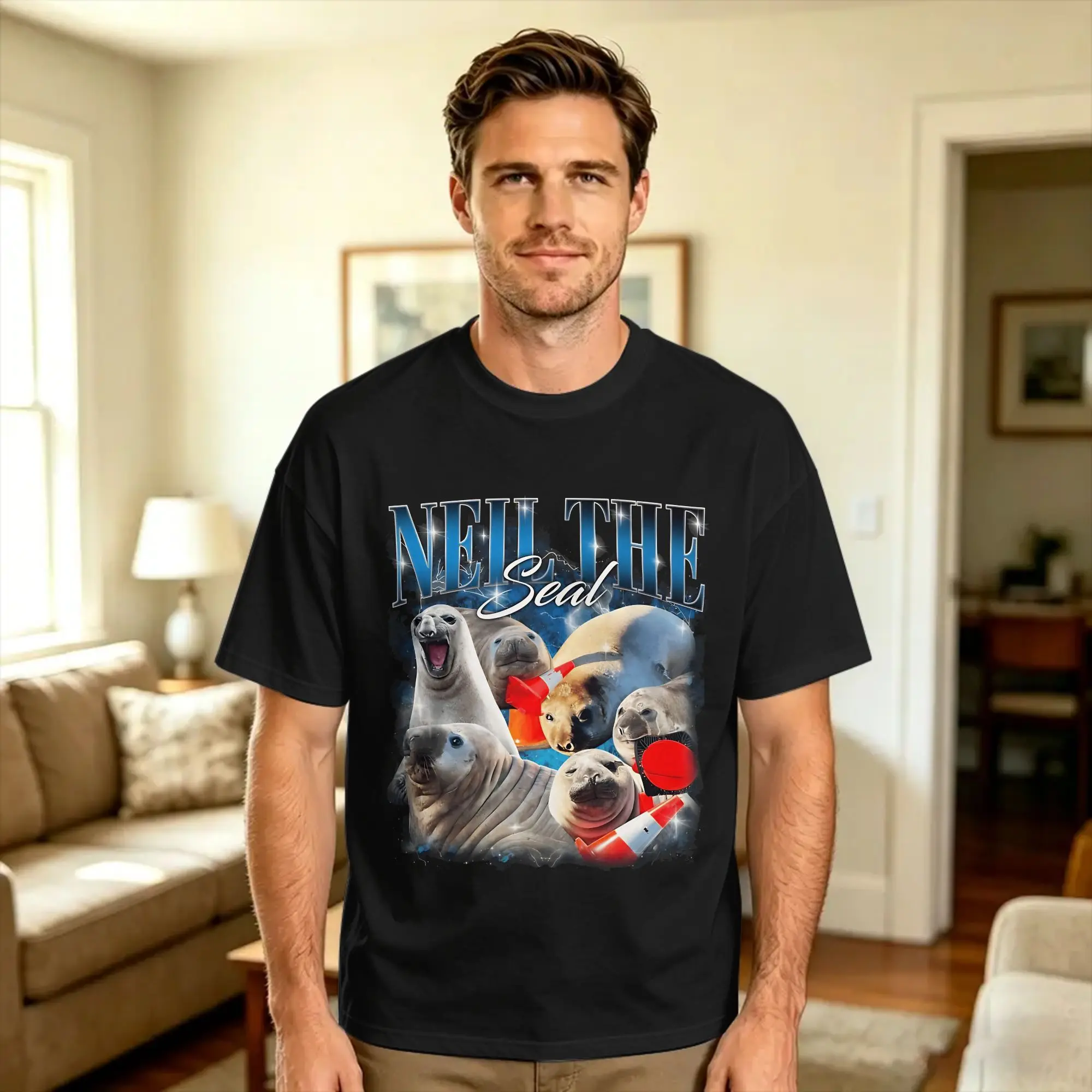Neil The Seal Bootleg Style Funny Neiled It Meme T-Shirt Couple  Y2K Funny T-Shirts Summer Crewneck Novelty Tee Shirt Plus Size