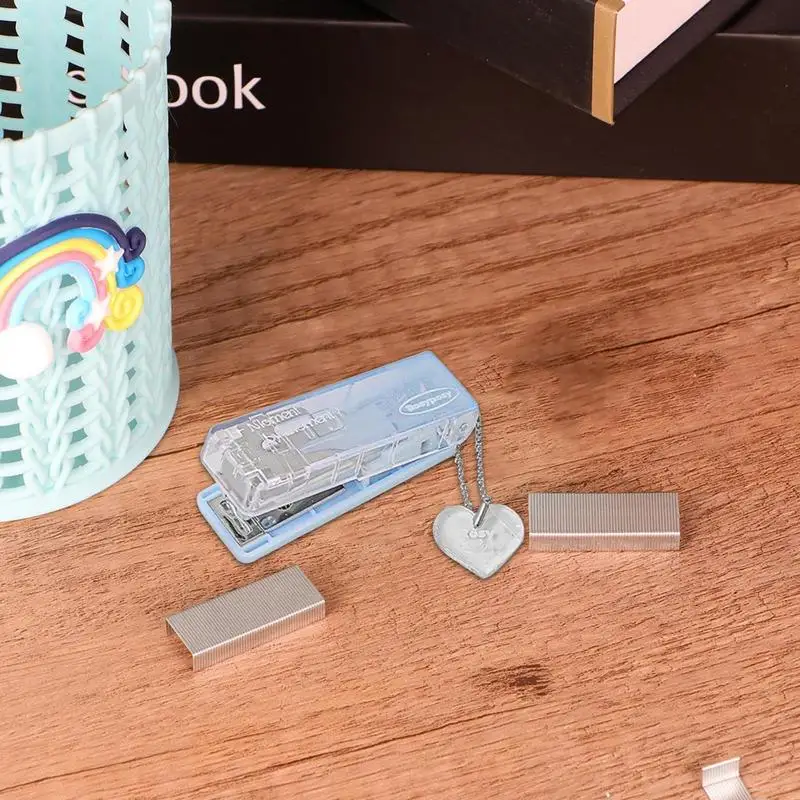 Mini Stapler Simplicity Gradient Color Bookbinding Stapler with Pendant Lovely Stationery Small Stapler Cute Student Supplies