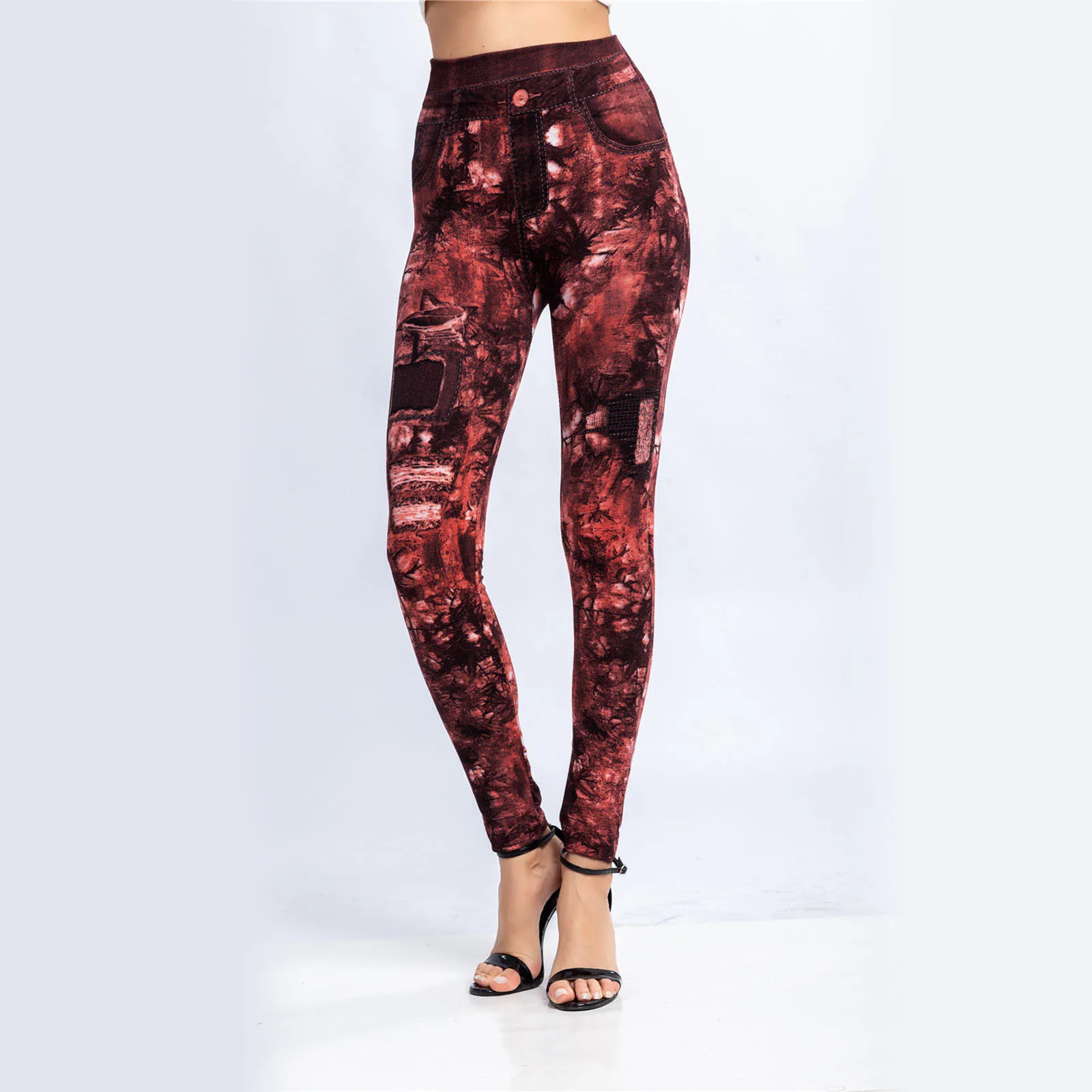 

Vintage Fitness Pants Women Elastic Leggings Thermal Stripe Print Imitation High Waist Stretchy Leggings Female Tight Underwear