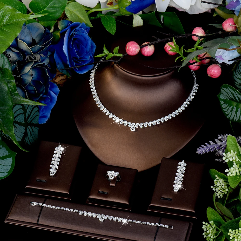 

HIBRIDE Simple Everyday Necklace Earrings Bracelet Set Women's Clothing Light Luxury Jewelry Wedding Bridal Holiday Gifts S-1097