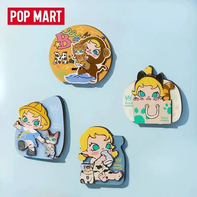 POP MART Baby Molly Baby Tabby Series Magneti per frigorifero Scatola cieca Scatola misteriosa Giocattoli Ornamenti Kawaii Figurine Decorazioni per la casa Desktop