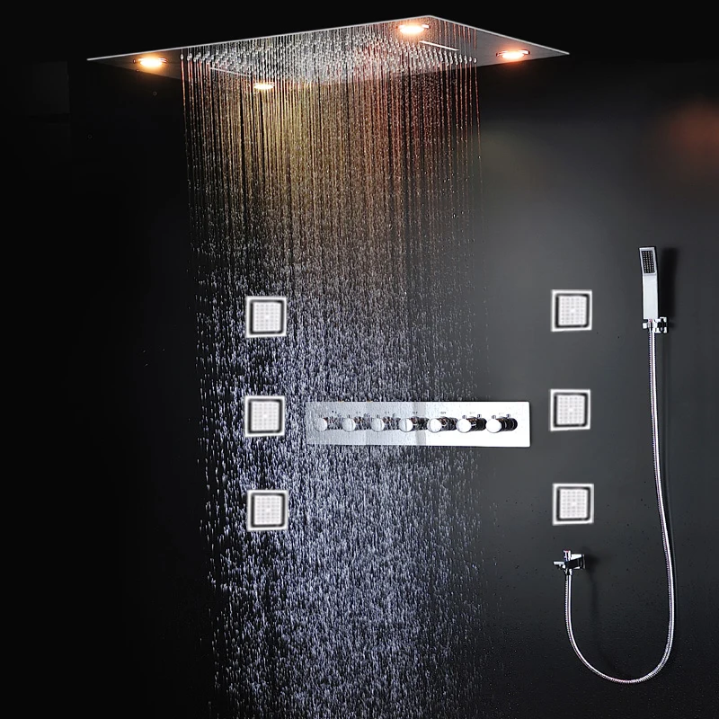 Imagem -03 - Música Led Shower System Grupo Grande Cachoeira Spray Painel de Cabeça de Chuva Torneiras Termostáticas de Luxo Jatos de Corpo 800x600 mm hm 2024