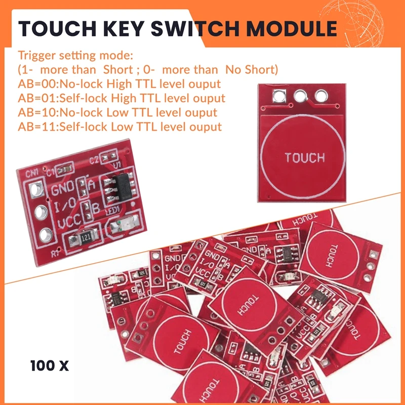 AA05 100 Uds TTP223 módulo de interruptor de tecla táctil botón táctil tipo condensador Sensor de Interruptor táctil de bloqueo automático de un solo canal