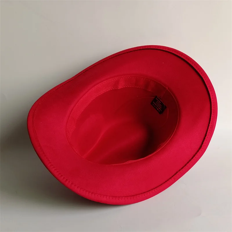 Red 58cm Cowboy Hat  Leather Belt And Hat Color Cowboy Hat New  Suede Material Water Drop Top Men's and Women's Knight Hat
