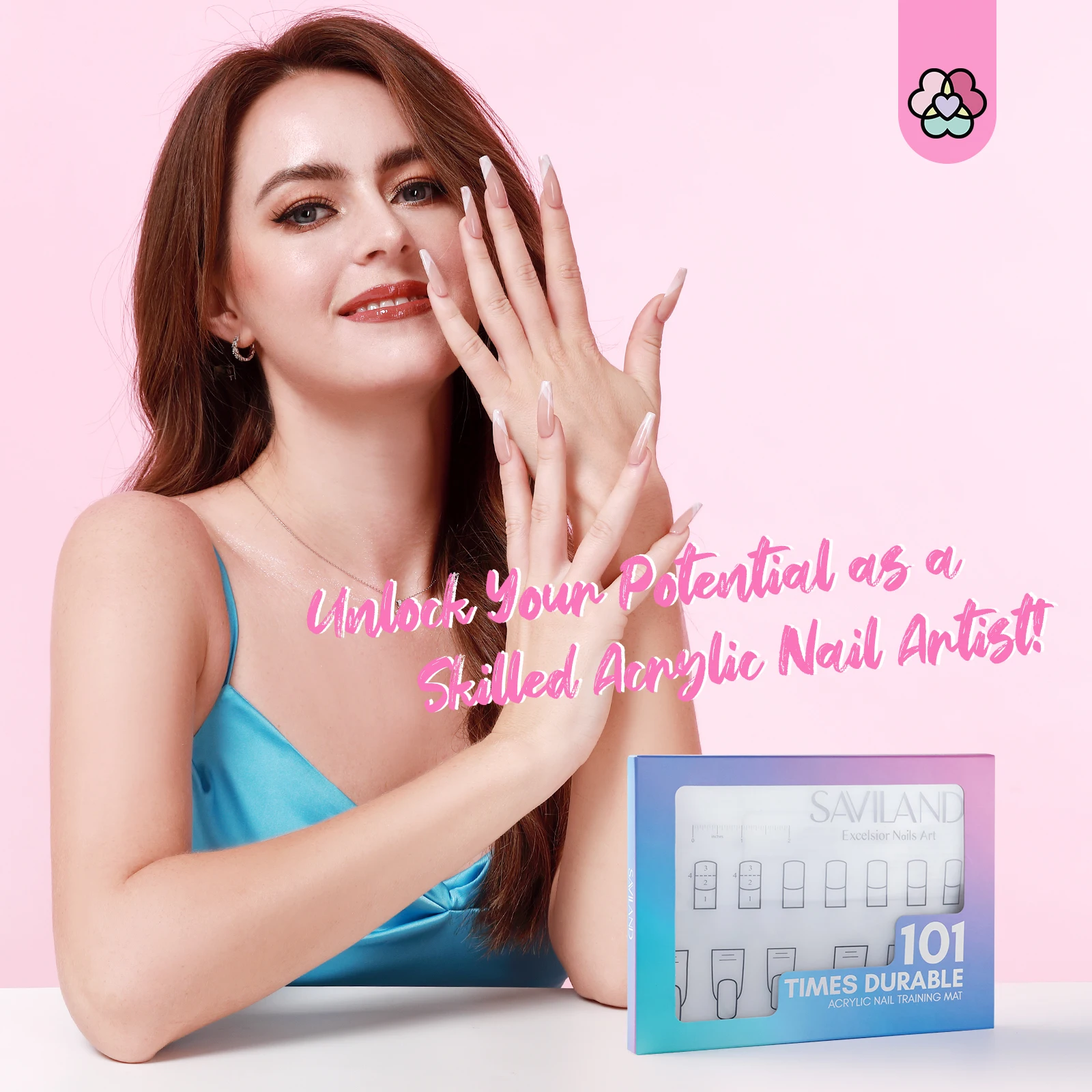 Estera de práctica de uñas de silicona Saviland para principiantes y tecnología de uñas, sistema acrílico de entrenamiento, espacio de trabajo de salón en casa fácil de limpiar