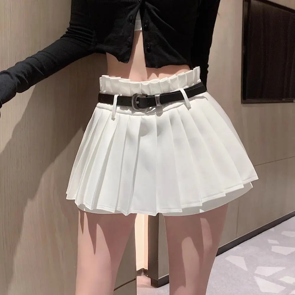 

Elegant Y2K A-Line Mini Skirts JK Preppy Style Pleated Skirt With Belt Ruffled Sweet Skirts with Safty Pants Party